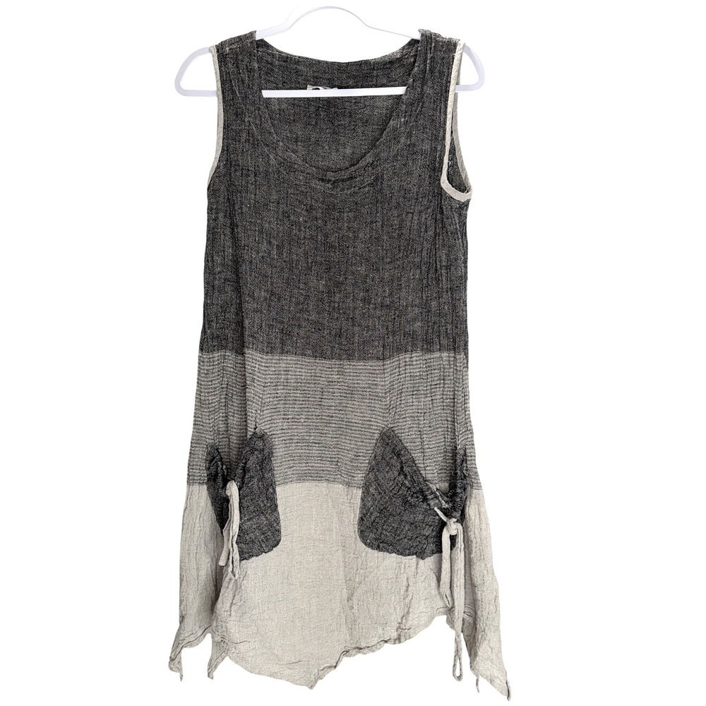 LUUKAA Linen Colorblock Handkerchief Hem Tunic Dress Gray Beige LUKA7Y0114 Sz 1